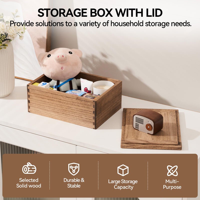 KIRIGEN Wood Stash Box with Lid - Decorative Boxes for Crafts, Sewing, Keepsake, Memory - Wooden DIY Storage Box Stash Jewelry - Wooden Boxes for Home Office Storage Dark Brown (SNH-DBR) - Image 2